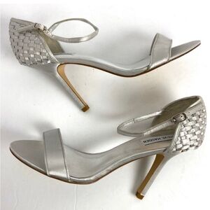 Steve Madden‎ Silver Preserve Ankle Strap Stiletto Heels Size 9 Leather 4" Heels